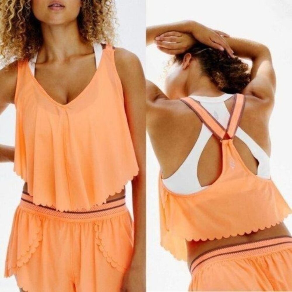 Free People Pretty Lil Running Top Neon Mango Women's Size Small New with Tags
